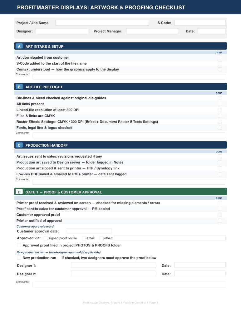 Profitmaster artwork proofing checklist, version 2