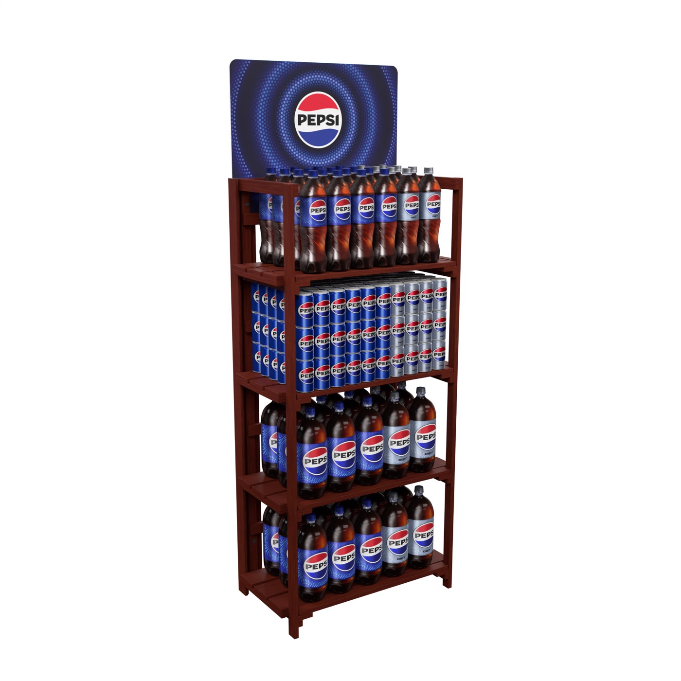 Woodland 60 display loaded with Pepsi products